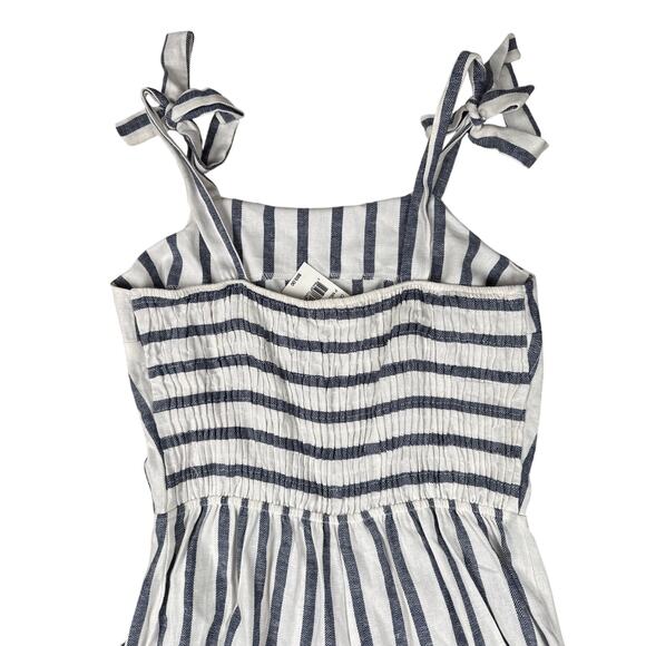 Monteau Los Angeles Cropped Jumpsuit Striped Smocked Linen Cotton Size PM - Picture 4 of 9